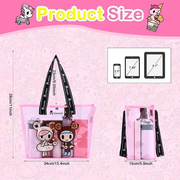 Large Clear Tote Bag PVC Plastic Handbag with Metal Button for Travel and Events - Picture 7 of 7